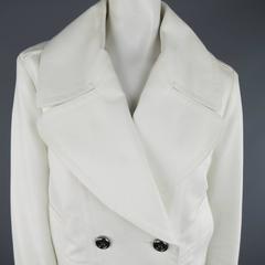 BURBERRY LONDON Size 12 White Cotton Double Breasted Peacoat Jacket