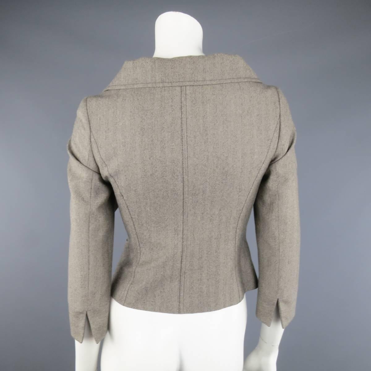 Women's VALENTINO Jacket - Size 4 Gray & Taupe Herringbone Cropped Blazer