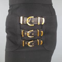 GIANNI VERSACE Fall 1992 6 Black & Gold Wool / Silk Bondage Collection Skirt