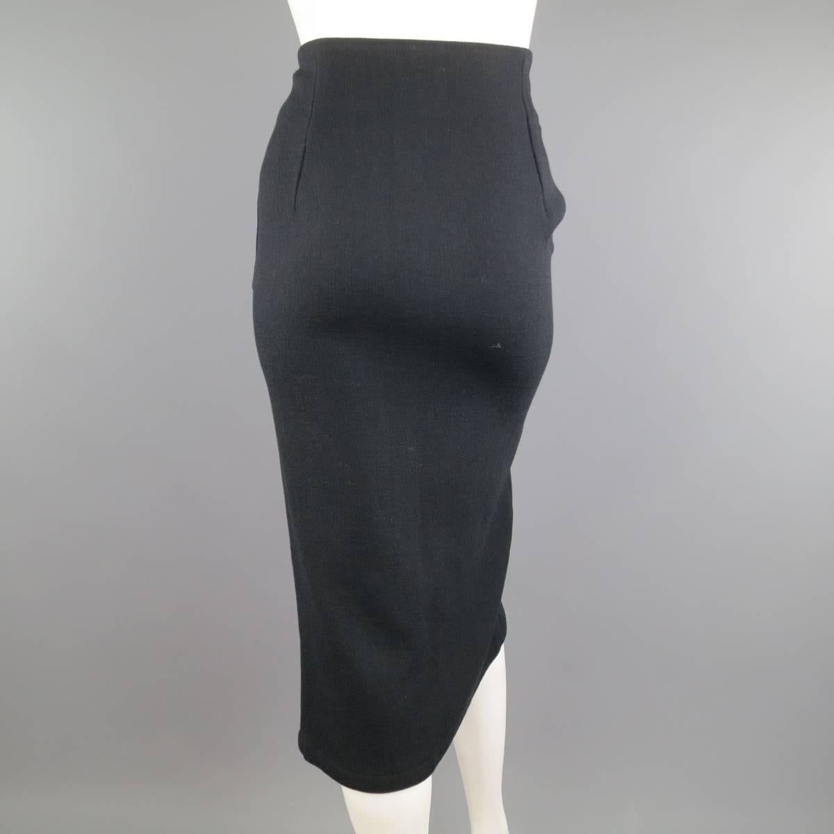 Vintage GIANNI VERSACE Size 6 Black & Beige ARt Deco Print Wool Pencil Skirt 1