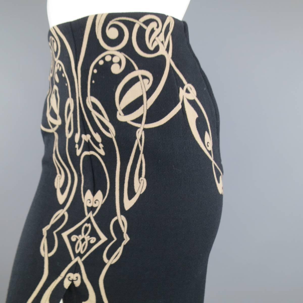 Women's Vintage GIANNI VERSACE Size 6 Black & Beige ARt Deco Print Wool Pencil Skirt