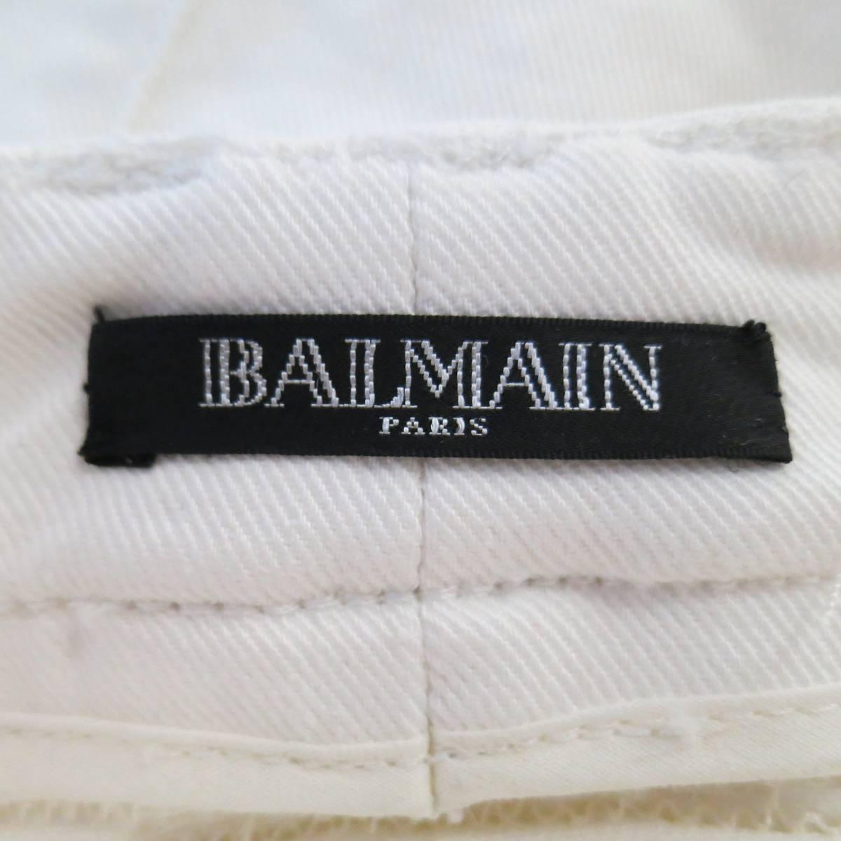 Women's BALMAIN Jeans Size 4 White Cotton Gold Zip Moto