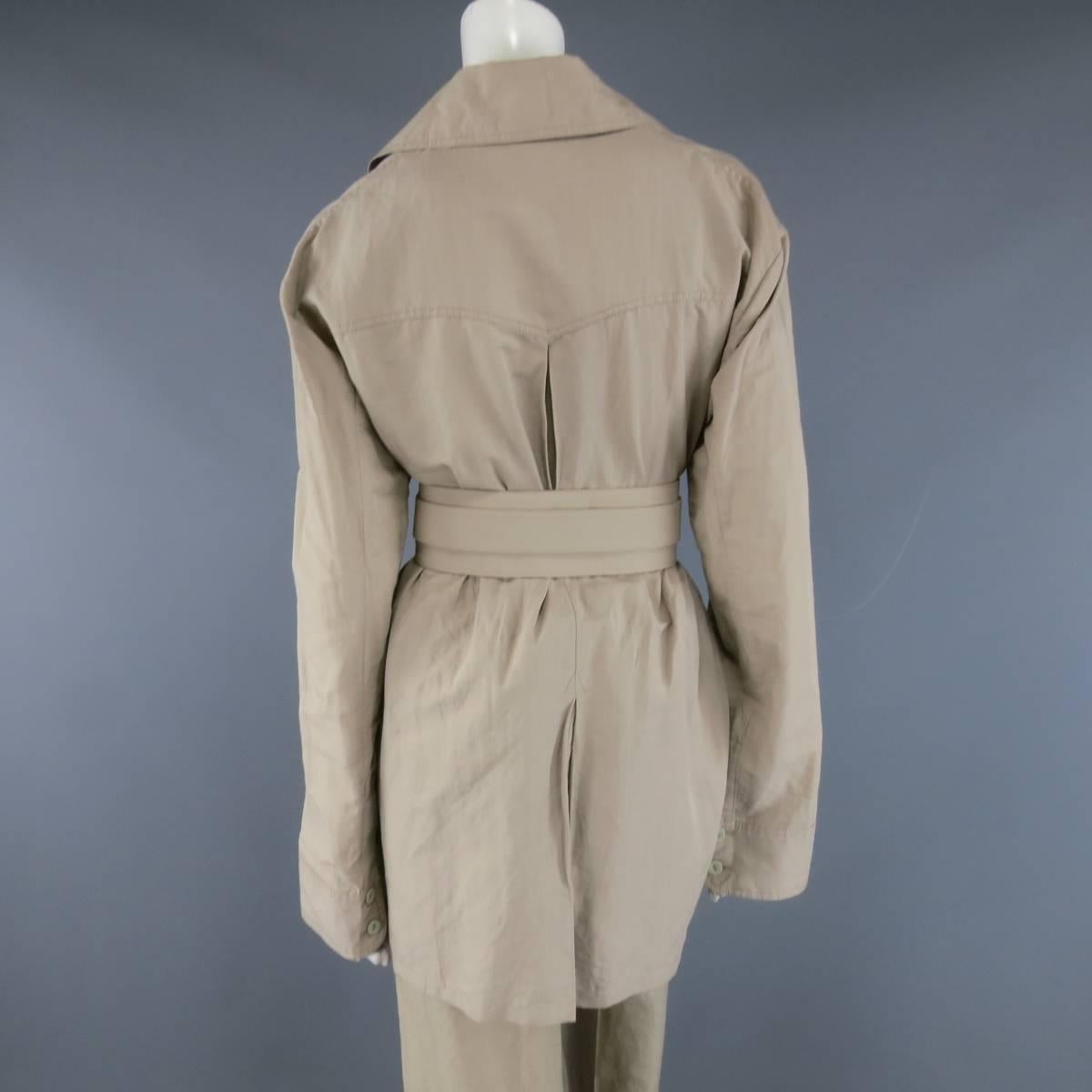 Women's STELLA McCARTNEY Size 10 Size 8 Beige Safari Jacket Wide Leg Pants Suit