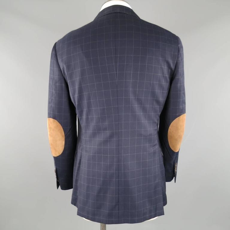 Mens BRUNELLO CUCINELLI 38 Windowpane Navy Wool Beige Suede Elbow Pad