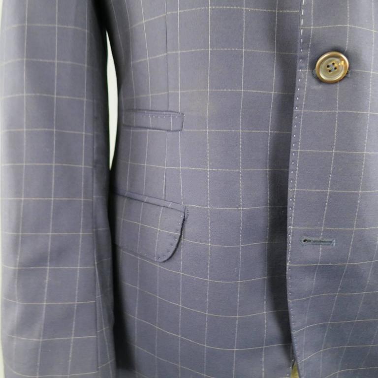 Mens BRUNELLO CUCINELLI 38 Windowpane Navy Wool Beige Suede Elbow Pad