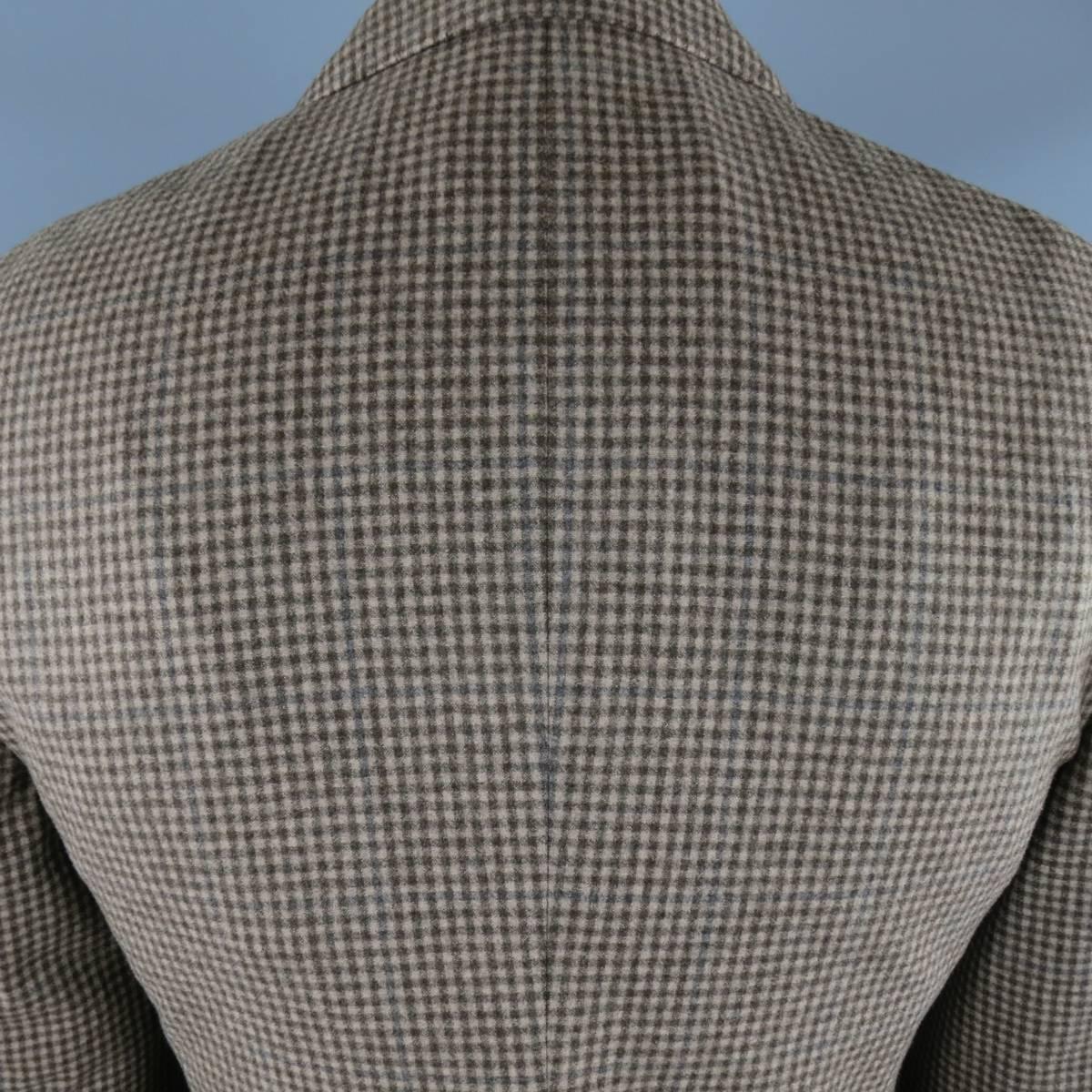 Men's BRUNELLO CUCINELLI 38 Short Tan & Brown Checkered Plaid Wool Sport Coat In Excellent Condition In San Francisco, CA
