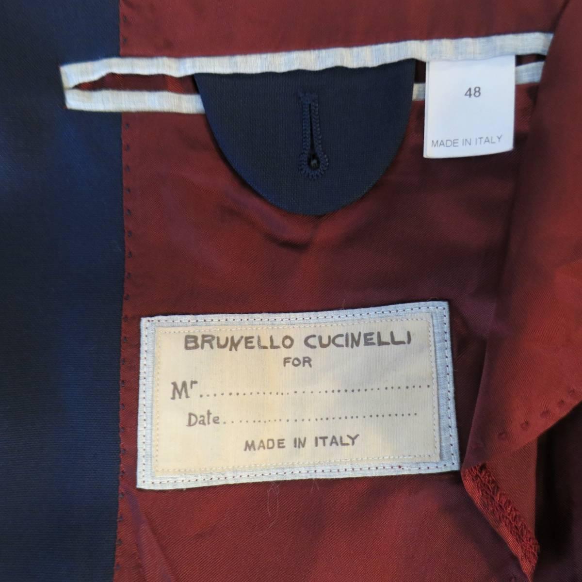 BRUNELLO CUCINELLI 38 Regular Navy Wool Double Breasted Peak Lapel Sport Coat 2