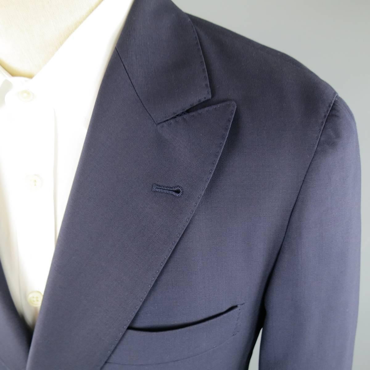 BRUNELLO CUCINELLI 38 Regular Navy Wool Double Breasted Peak Lapel Sport Coat In Excellent Condition In San Francisco, CA