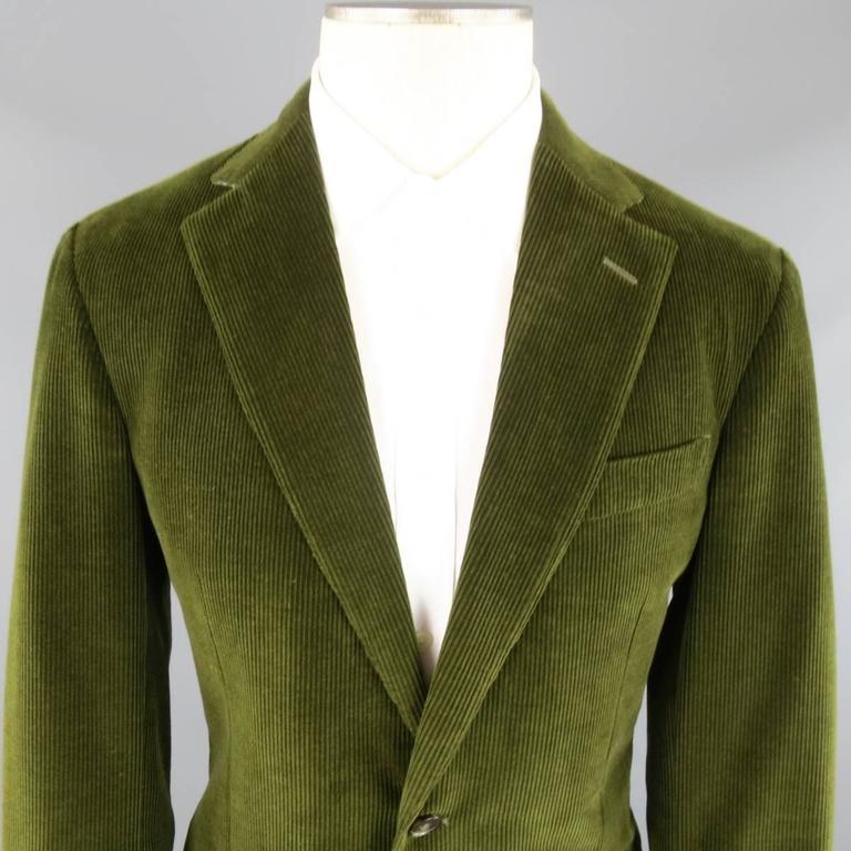 Men's ERMENEGILDO ZEGNA 38 Regular Olive Green Corduroy 2 Button Sport