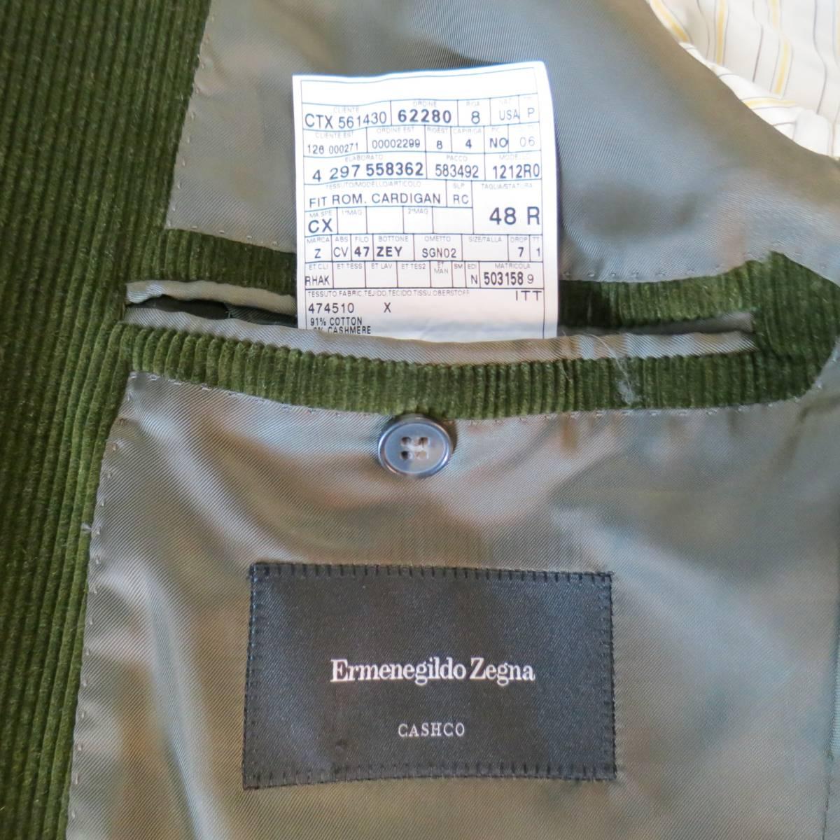 Men's ERMENEGILDO ZEGNA 38 Regular Olive Green Corduroy 2 Button Sport Coat In Excellent Condition In San Francisco, CA