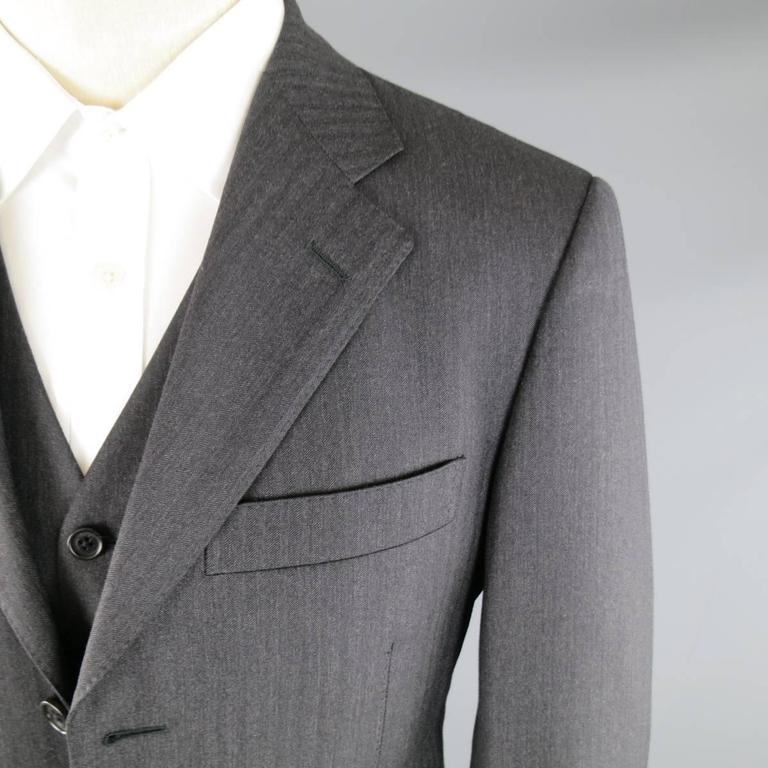 Men's SALVATORE FERRAGAMO Suit - 38 Regular Charcoal Herringbone Wool 3