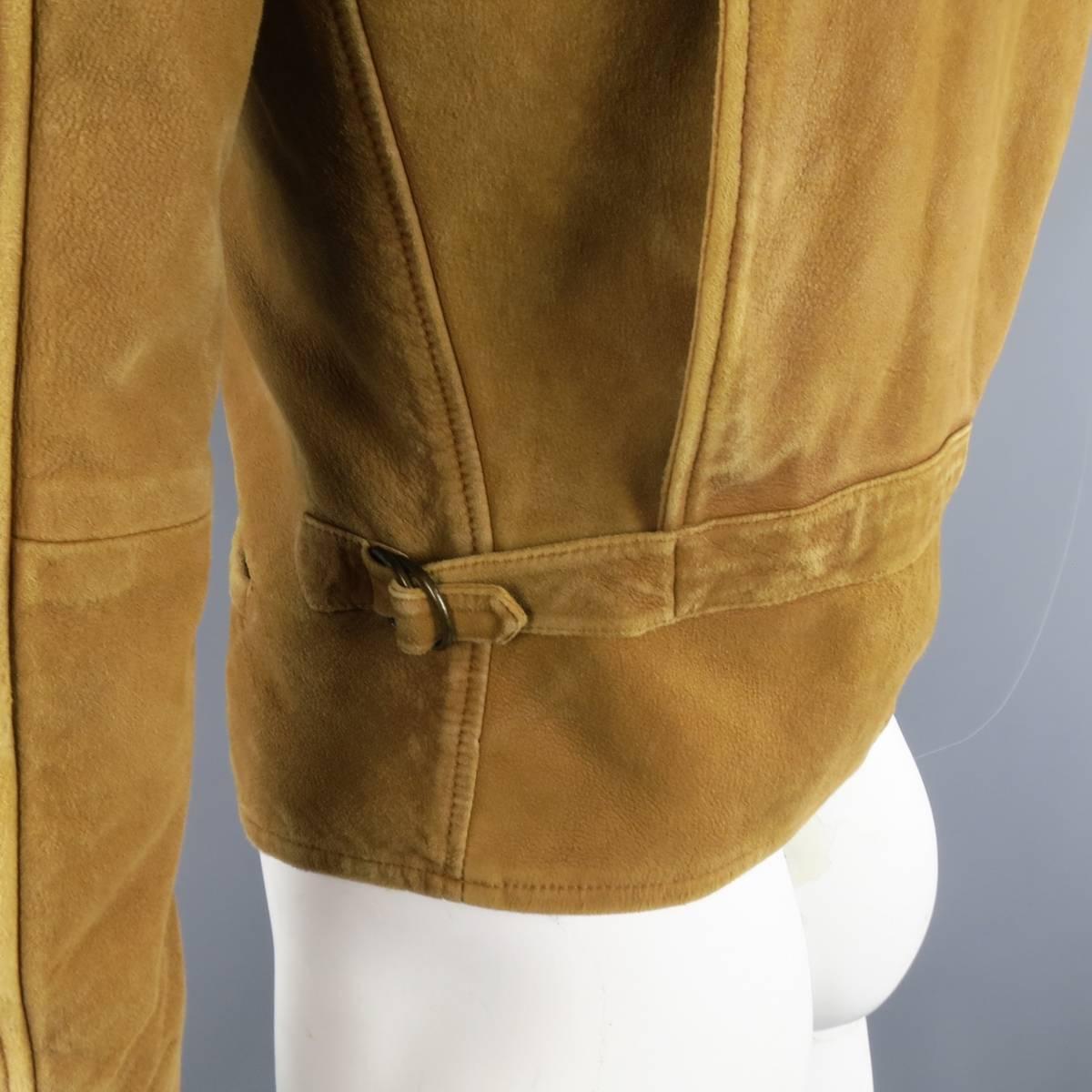 Men's LEVI'S VINTAGE 38 Tan Distressed Sueded Leather Collared Bomber Jacket 2
