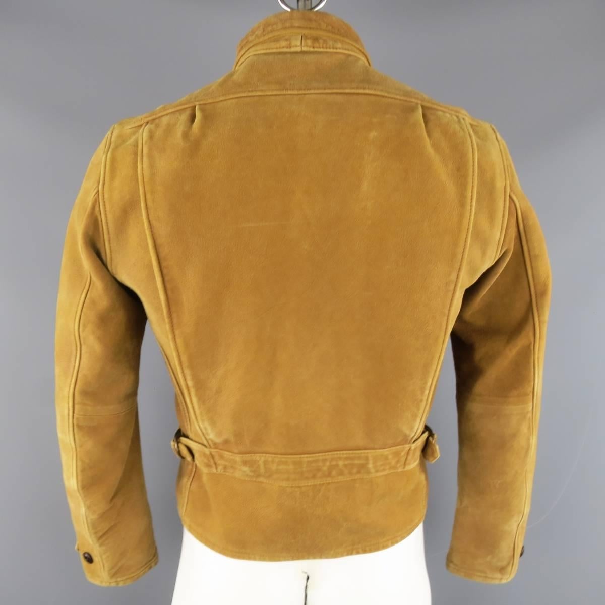 Men's LEVI'S VINTAGE 38 Tan Distressed Sueded Leather Collared Bomber Jacket 1