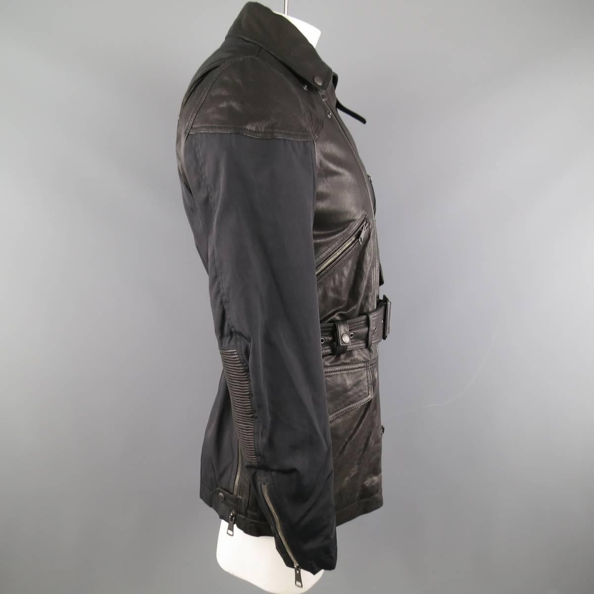 Men's BURBERRY BRIT Jacket 40 Black Nylon & Leather Biker Style Trench Coat 1
