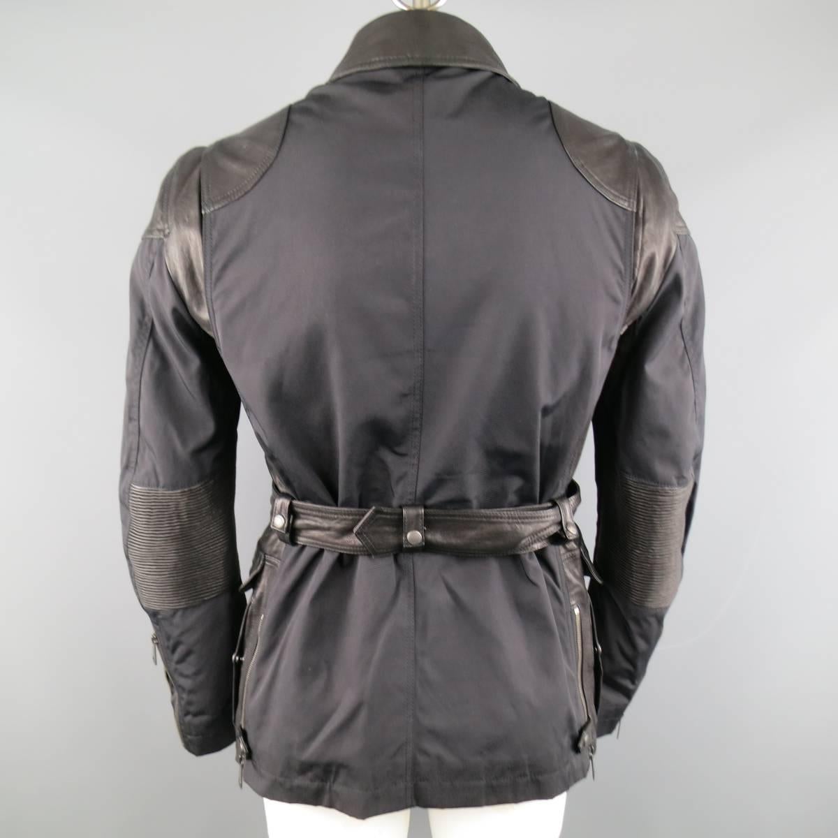 Men's BURBERRY BRIT Jacket 40 Black Nylon & Leather Biker Style Trench Coat 2