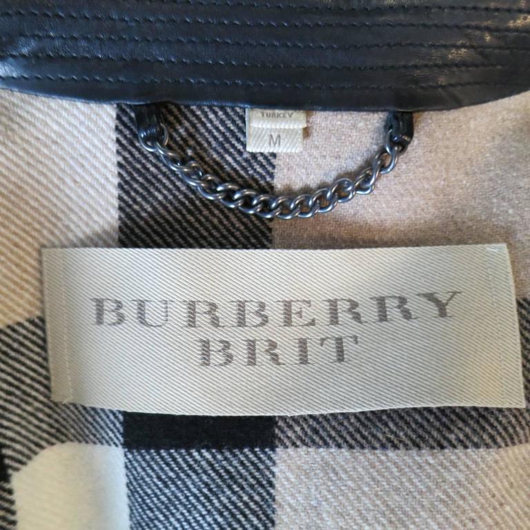 Men's BURBERRY BRIT 40 Black Nylon and Leather Biker Style Trench ...