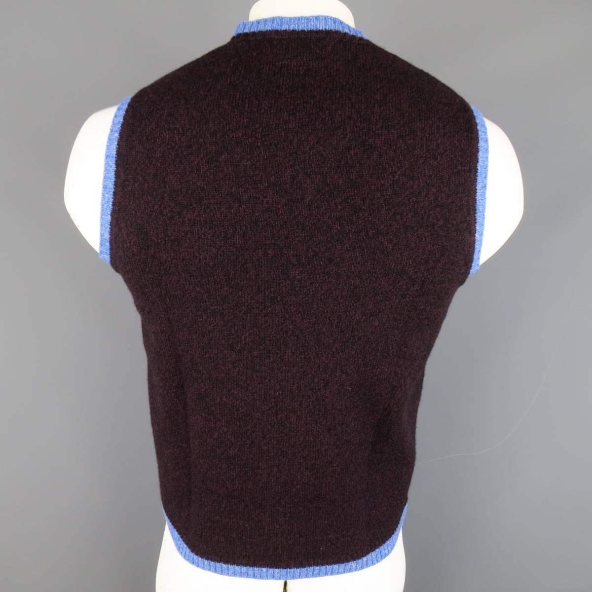 Men's ETRO Size M Plum & Blue Heather Merino Wool V Neck Sweater Vest 1