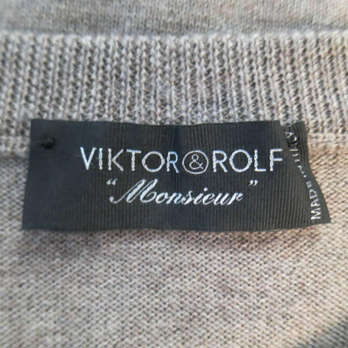 Men's VIKTOR & ROLF Size M Taupe Knit Textured Zig Zag Wool / Mohair Pullover In Excellent Condition In San Francisco, CA