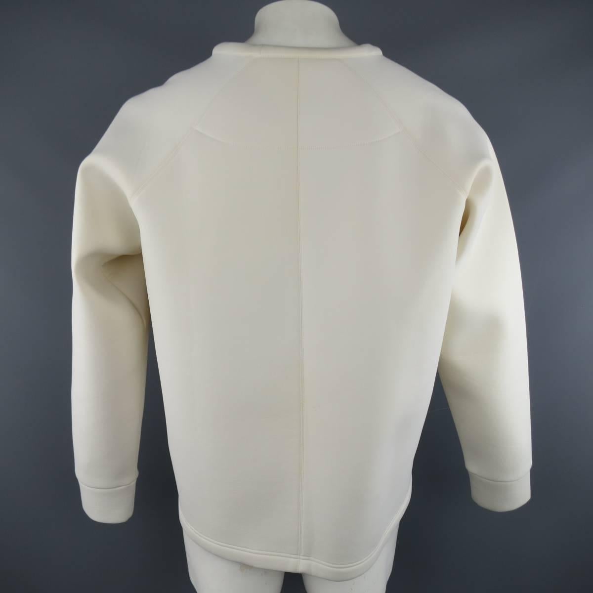 Men's A.SAUVAGE Size XL Cream Neoprene Leather Crewneck Pullover Sweater 3