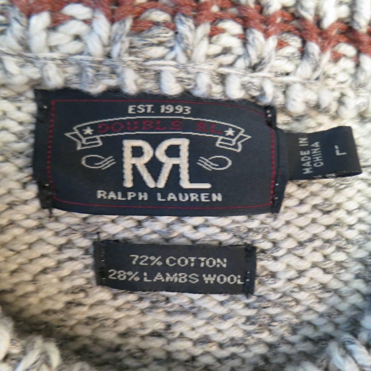 Men's RRL by RALPH LAUREN Size L Cream Knitted Cotton / Wool Sweater 1