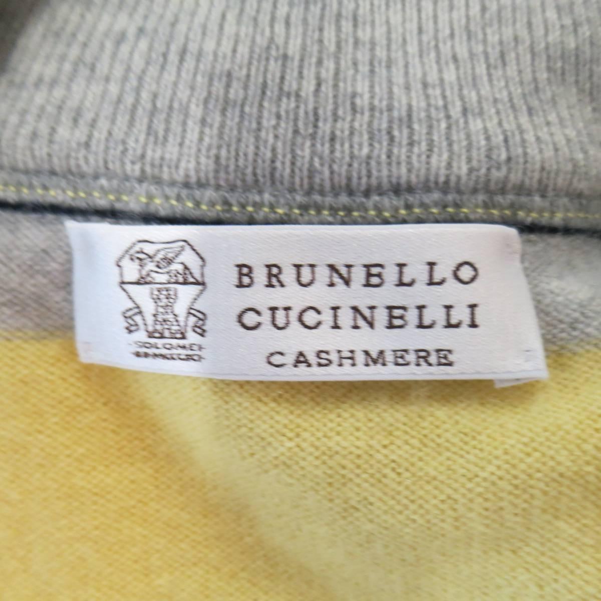 Men's BRUNELLO CUCINELLI Size M Grey & Yellow Stripe Cashmere Zip Cardigan 2