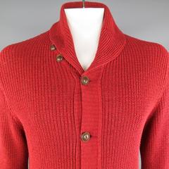 RRL by RALPH LAUREN Size XL Brick Red Knitted Linen Blend Shawl Collar Cardigan