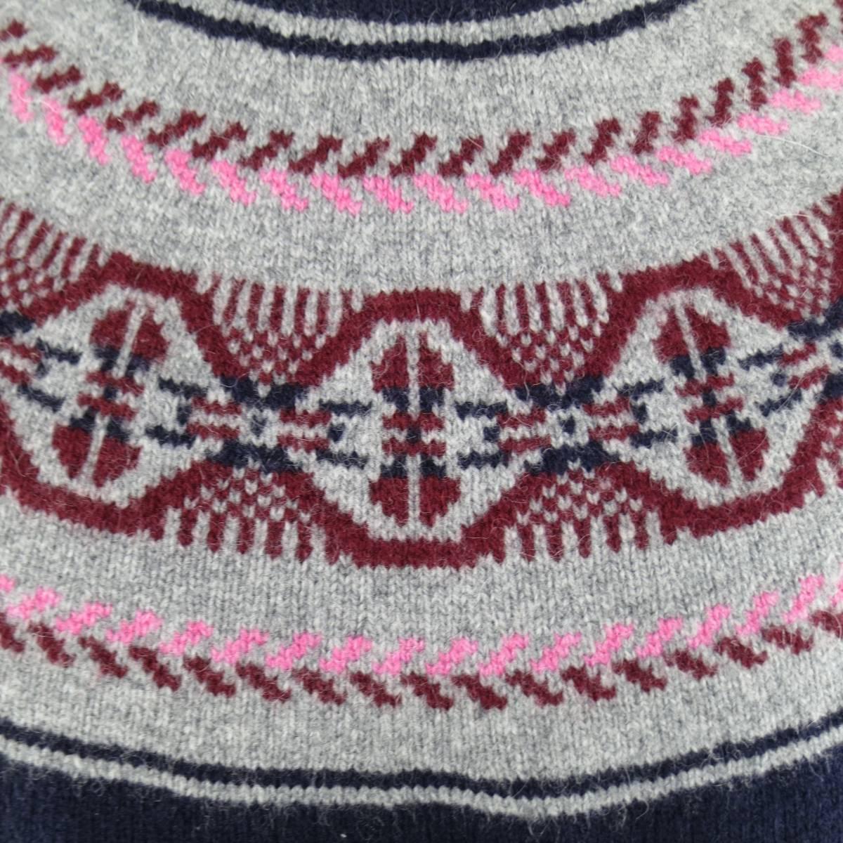 Black MICHAEL BASTIAN Size S Navy Pink Red & Grey Fairisle Wool Blend Crewneck Sweater