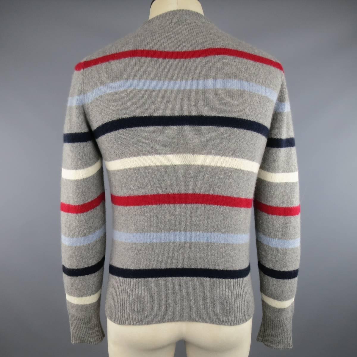 Gray Men's MICHAEL BASTIAN Size S Grey Red White Blue Stripe Cashmere Pullover