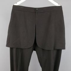 Men's THAMANYAH Size 30 Black Wool Blend Skirt Overlay Dress Pants