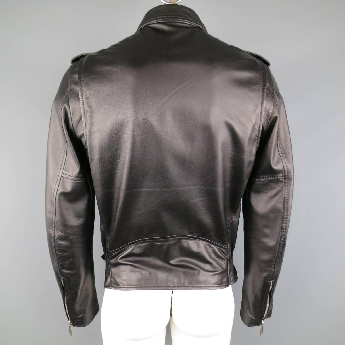 Men's DSQUARED2 42 Black Leather Motorcycle Jacket 3