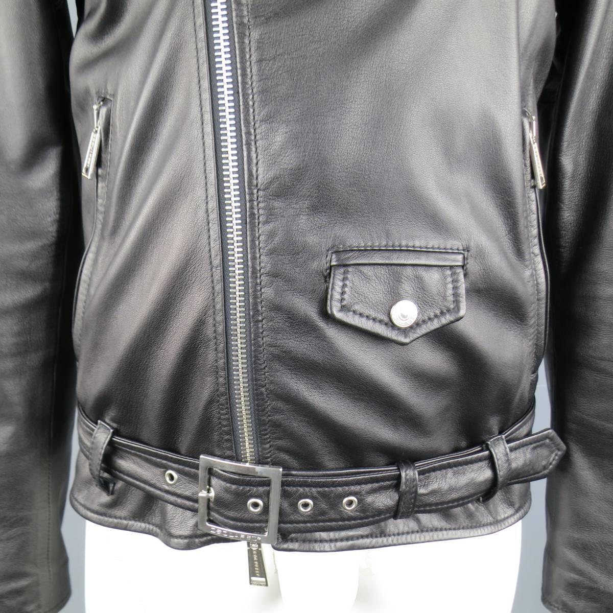 Men's DSQUARED2 42 Black Leather Motorcycle Jacket 1