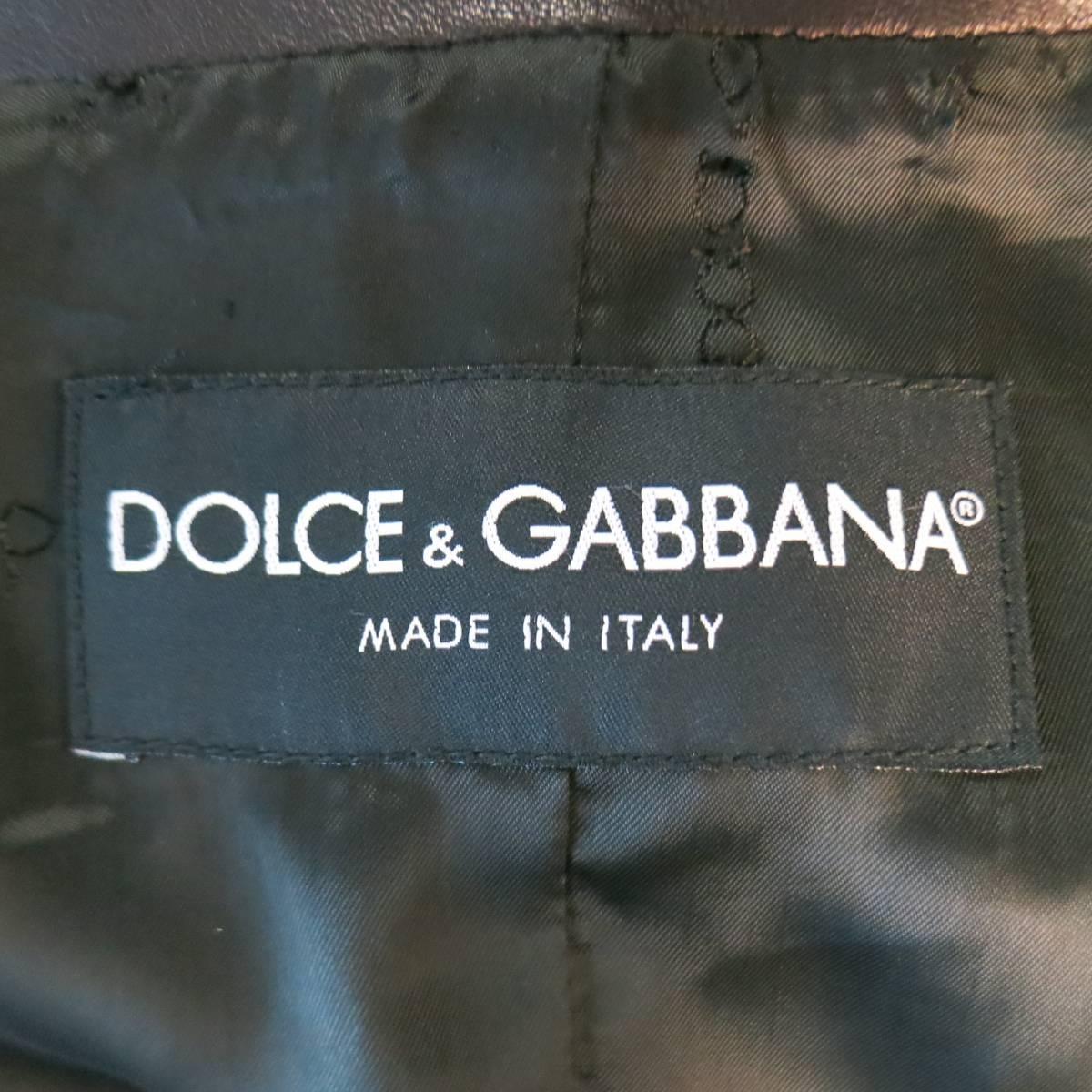 Men's DOLCE & GABBANA 44 Black High Collar Hidden Placket Leather Jacket 4