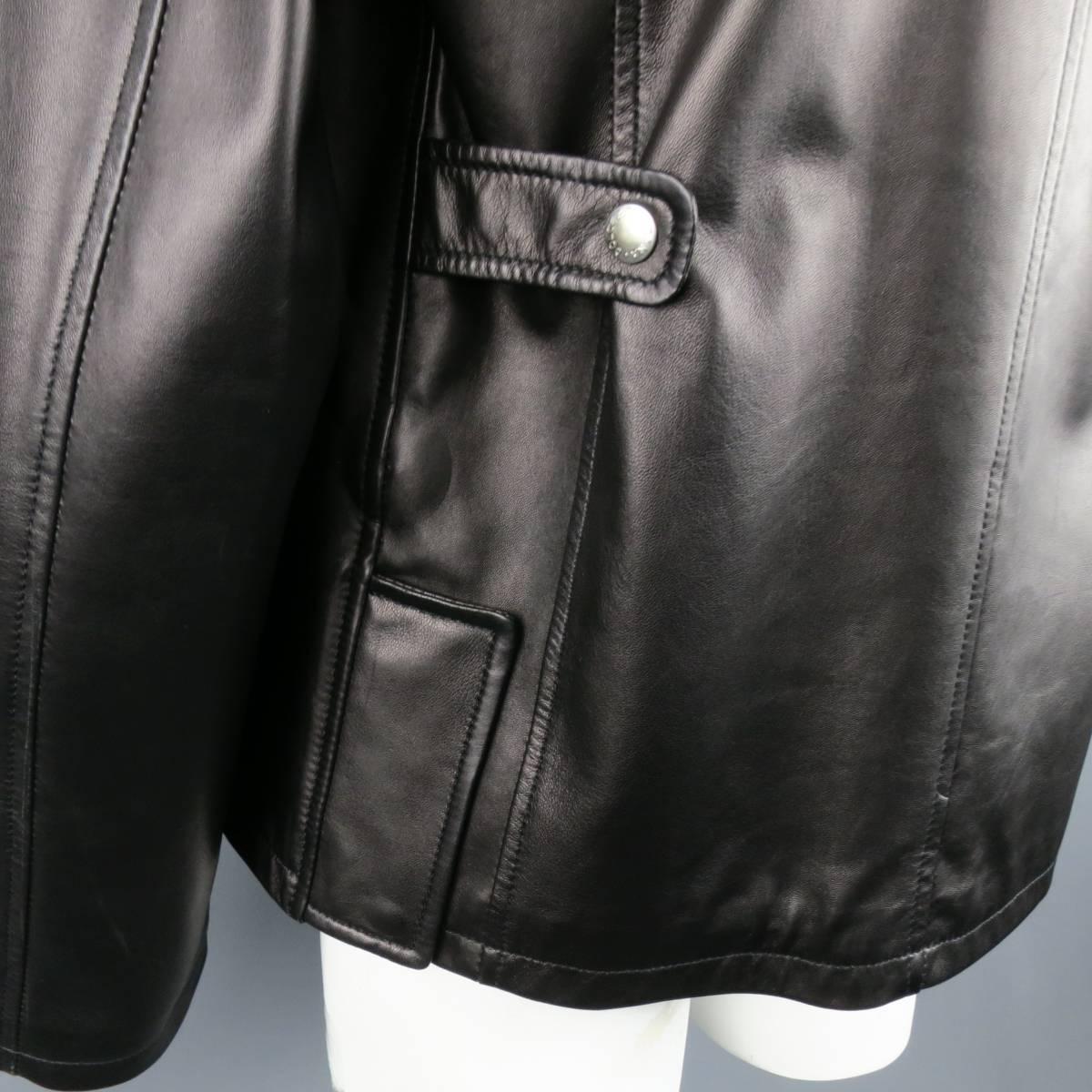 Men's DOLCE & GABBANA 44 Black High Collar Hidden Placket Leather Jacket 3