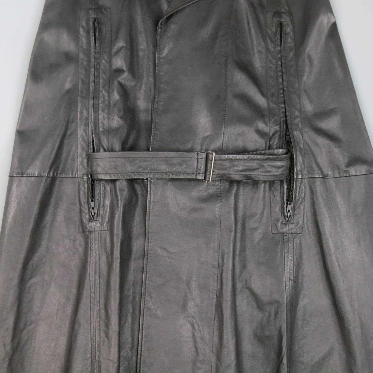 ANN DEMEULEMEESTER 38 Black Leather Double Breasted Pointed Lapel Cape 1