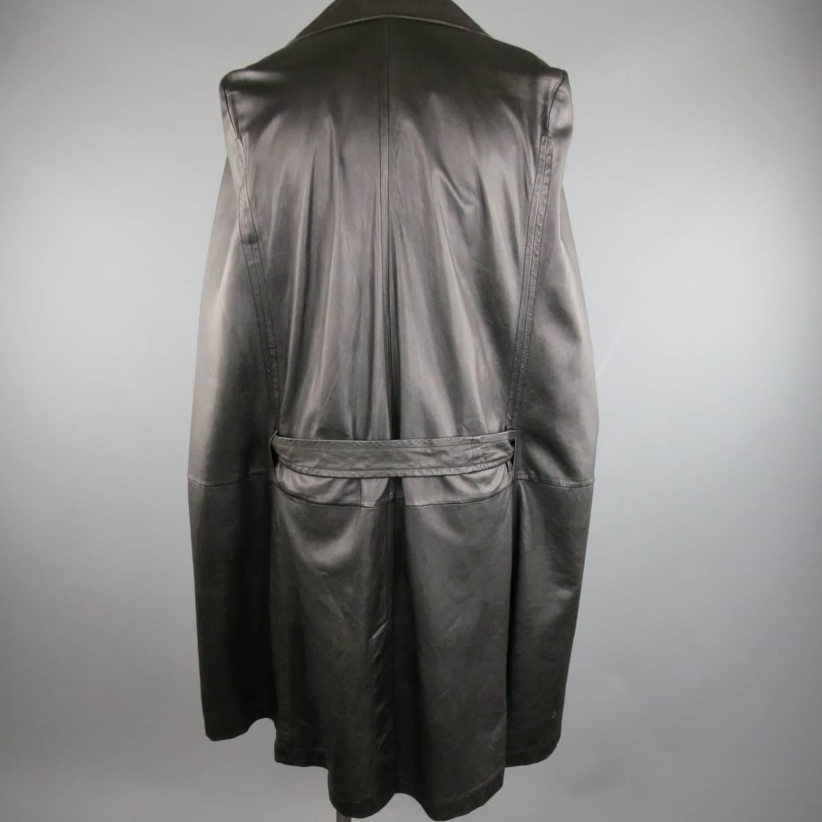 ANN DEMEULEMEESTER 38 Black Leather Double Breasted Pointed Lapel Cape 4