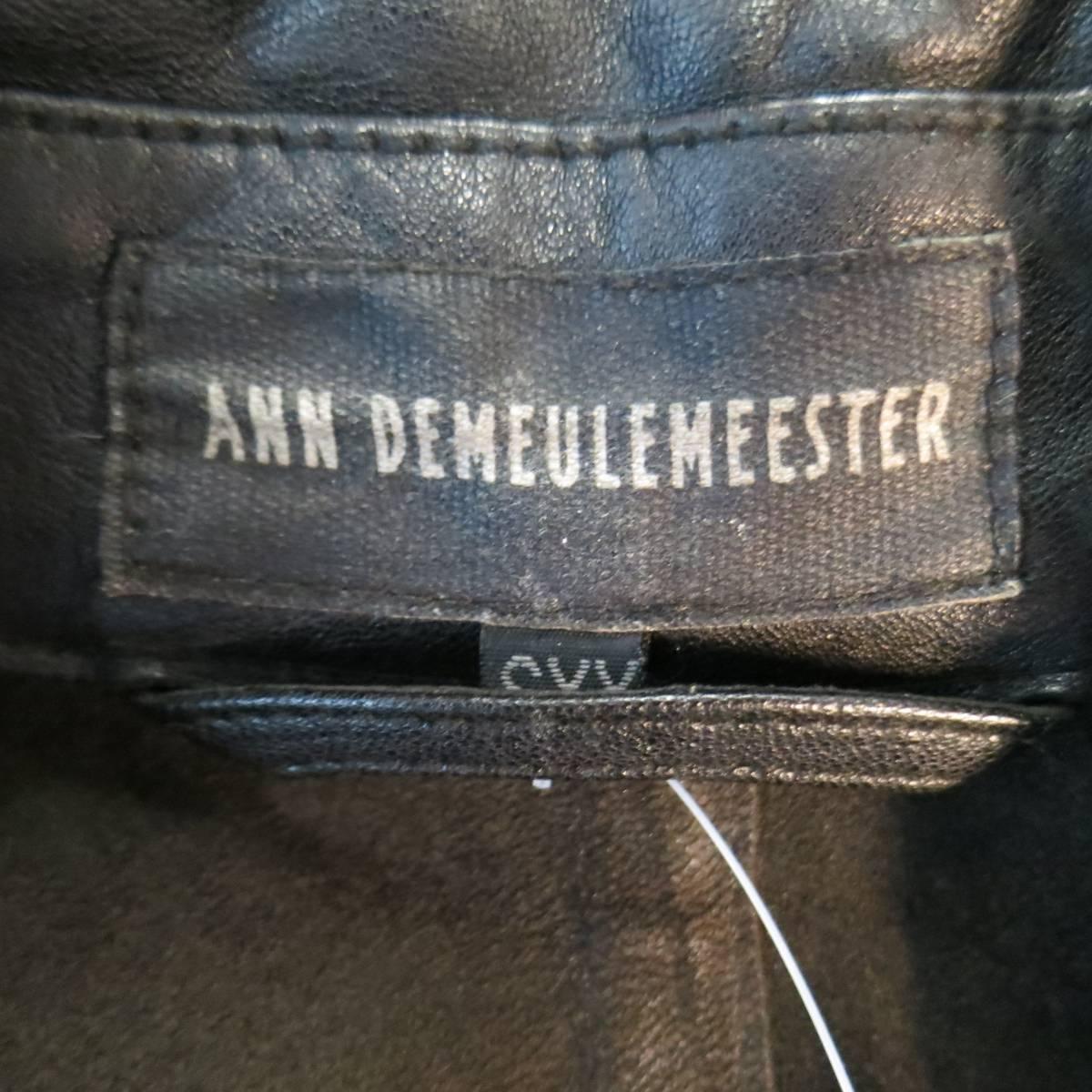 ANN DEMEULEMEESTER 38 Black Leather Double Breasted Pointed Lapel Cape 6