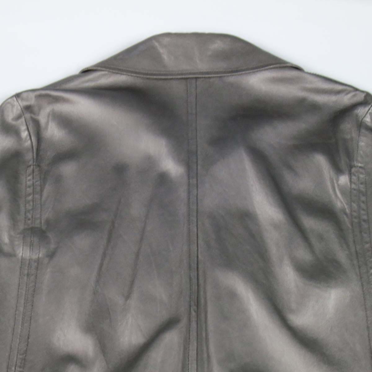 ANN DEMEULEMEESTER 38 Black Leather Double Breasted Pointed Lapel Cape 5