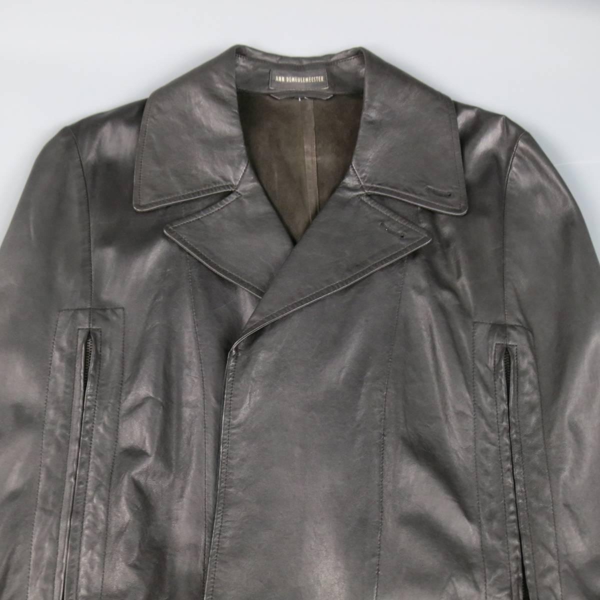 ANN DEMEULEMEESTER 38 Black Leather Double Breasted Pointed Lapel Cape In Excellent Condition In San Francisco, CA