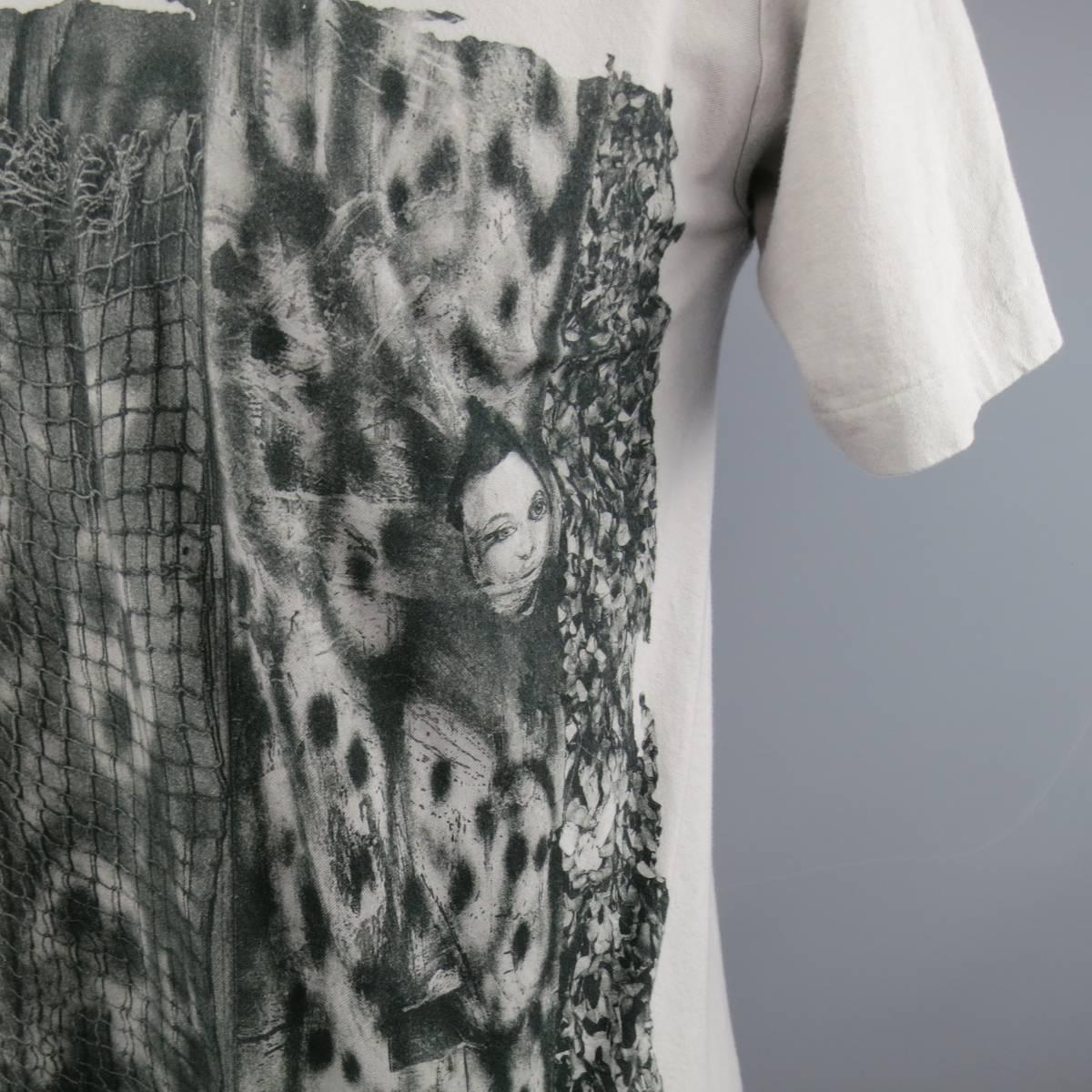 Men's COMME des GARCONS X Roger Ballen Size S Light Grey Cotton Extended Tall T-shirt