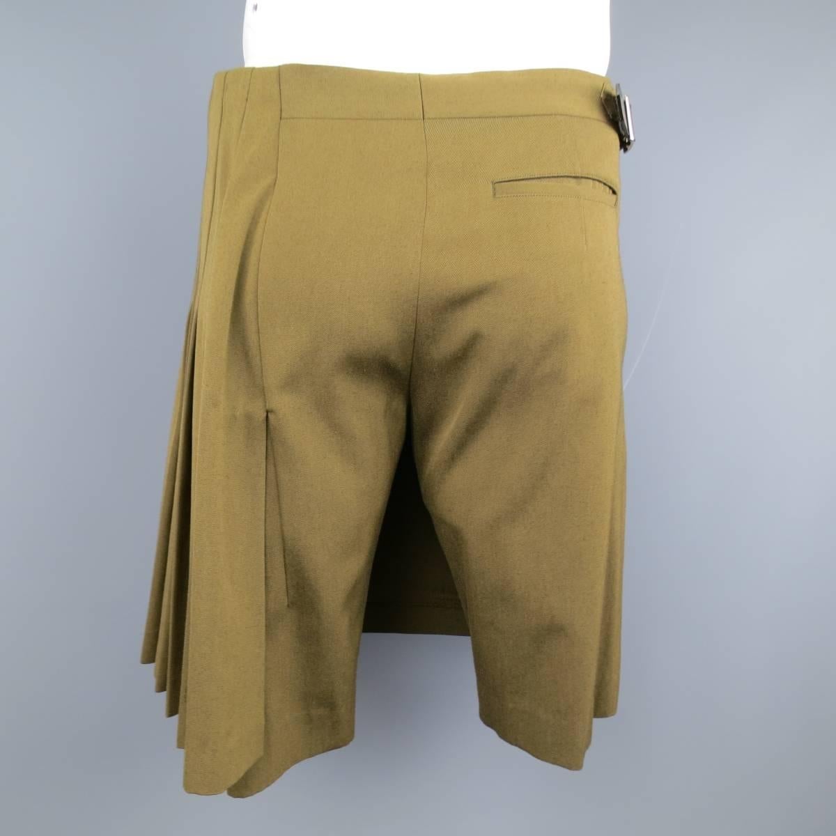 Men's COMME des GARCONS M Olive Wool Twill Pleated Spring 2015 Military Kilt Skort
