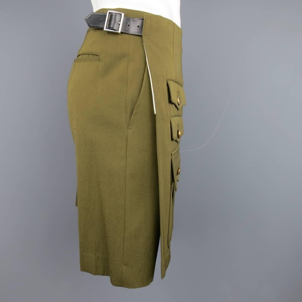 COMME des GARCONS M Olive Wool Twill Pleated Spring 2015 Military Kilt Skort In Excellent Condition In San Francisco, CA