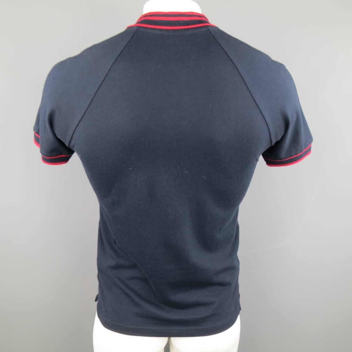 JOHN GALLIANO Size S Navy & Red Skull & Cards Logo Pique Ruffle Closure Polo In Excellent Condition In San Francisco, CA