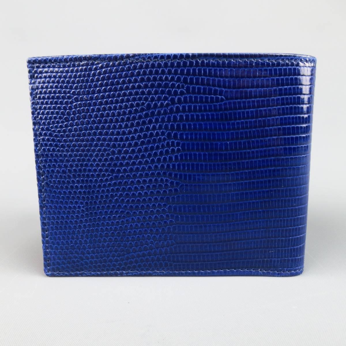 BVLGARI Royal Blue Lizard Leather Hipster Bifold Wallet 1