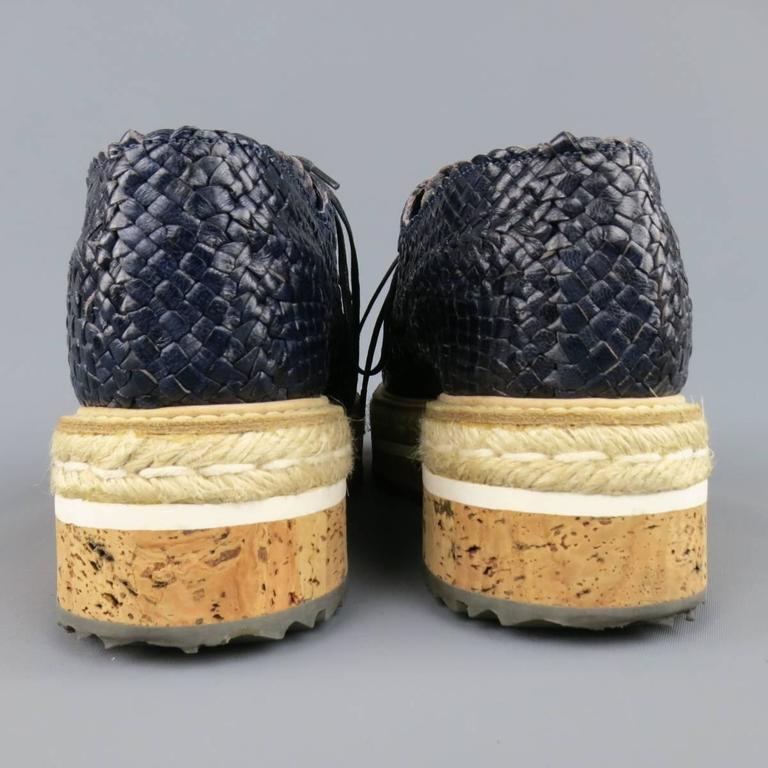 Prada Navy Woven Leather Cork Platform Dress Shoes For Sale at 1stDibs