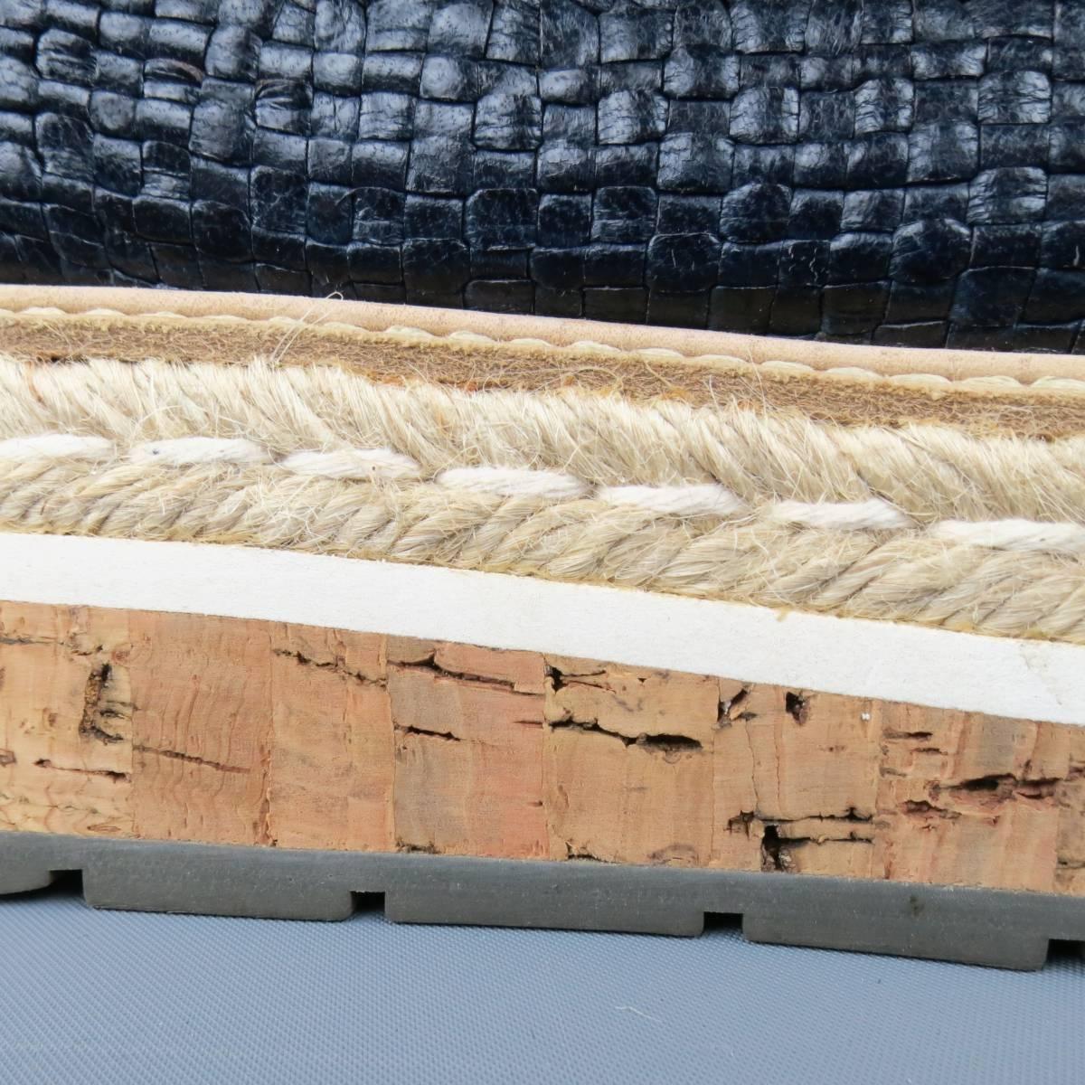 Beige Prada Navy Woven Leather Cork Platform Dress Shoes