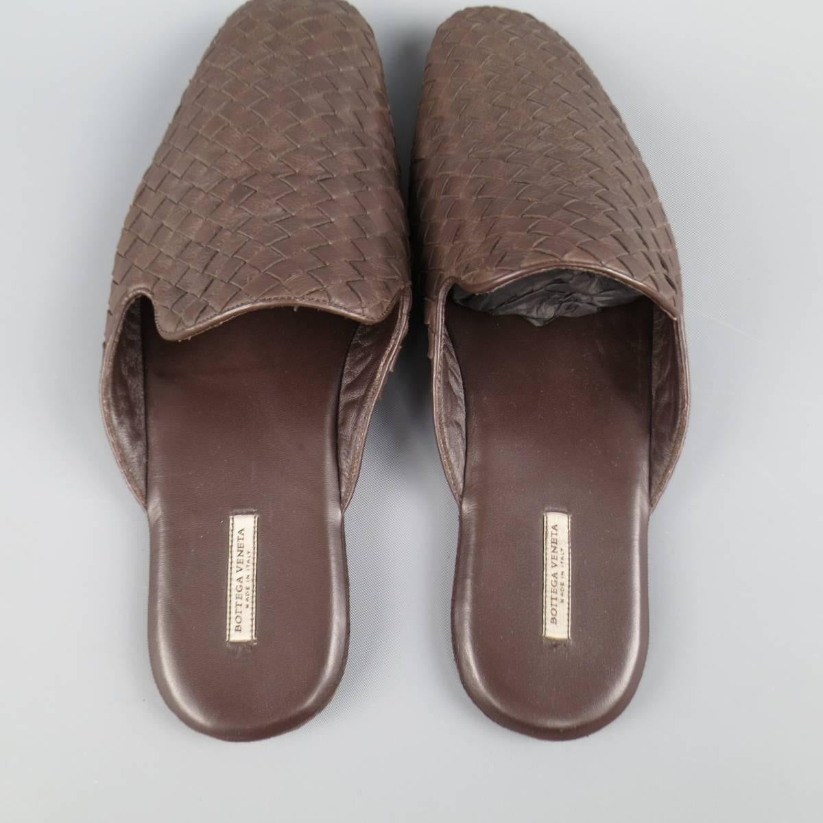 Men's BOTTEGA VENETA Size 10 Brown Woven Vachetta Leather Slippers In Excellent Condition In San Francisco, CA