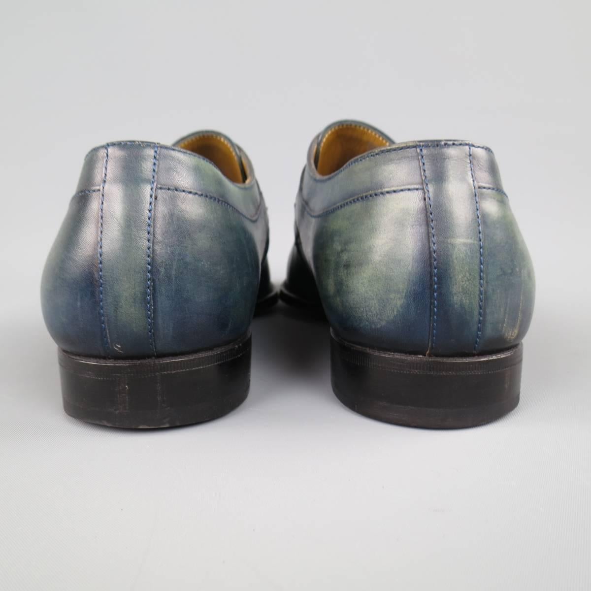 Men's STEFANOBI Size 11.5 Teal Grean Blue Dyed Monk Strap Loafers 2