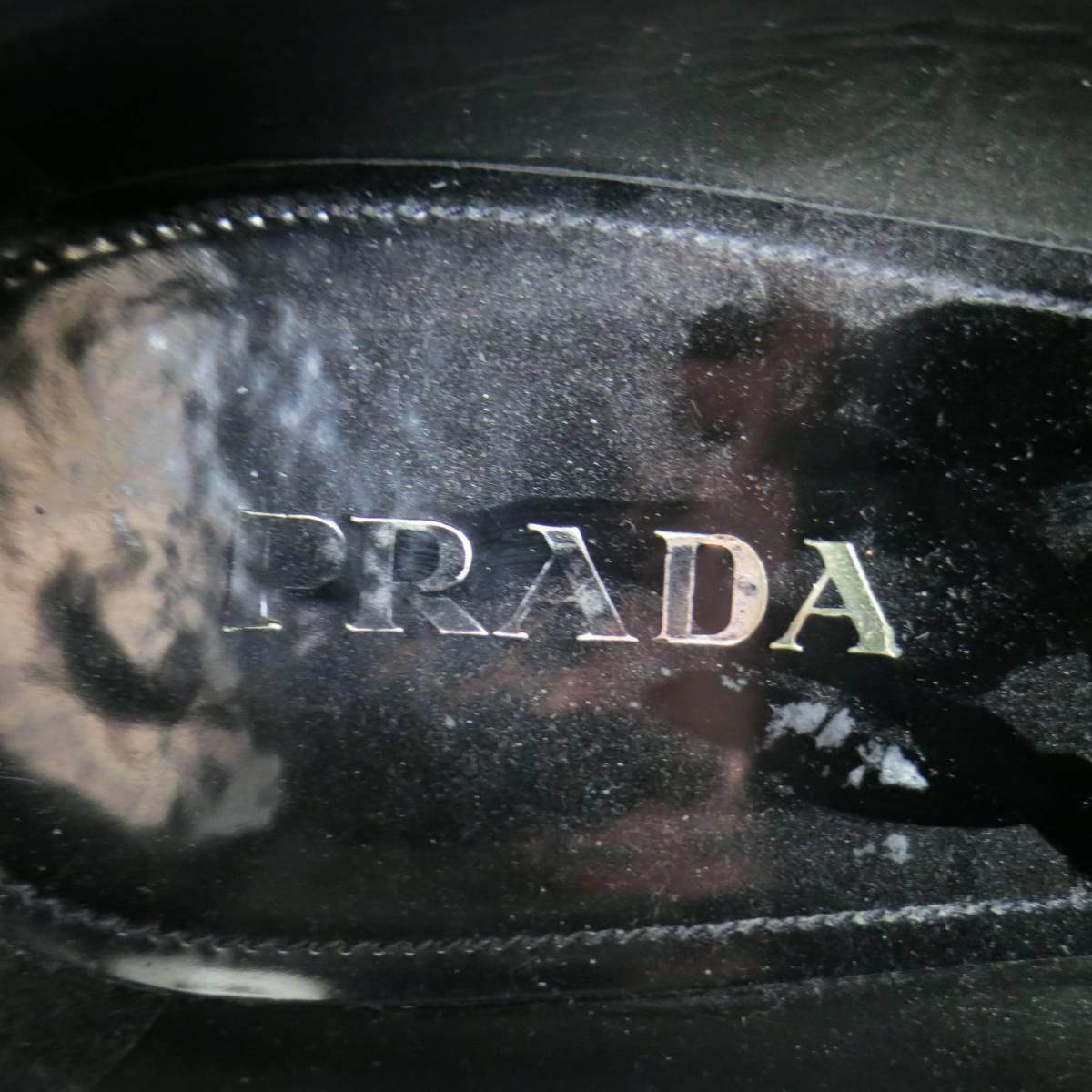 Men's PRADA Size 12 Black Leather Wingtip Platform Rubber Sole Lace Up 2