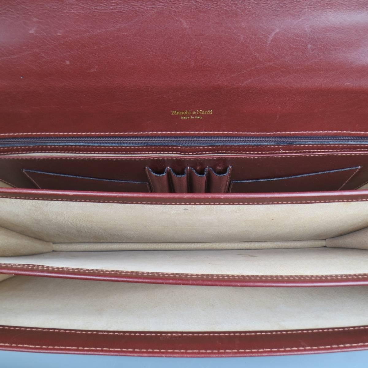 Men's BIANCHI e NARDI Cherry Brown & Gold Leather Briefcase Bag Portfolio 4