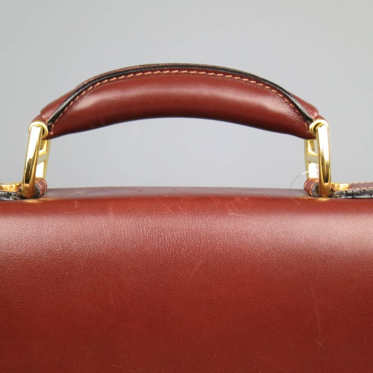 Men's BIANCHI e NARDI Cherry Brown & Gold Leather Briefcase Bag Portfolio 1
